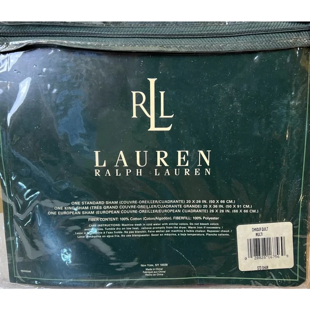 Ralph Lauren Chandler Quilt Navy Multi Quilted Standard Pillow Shams Vintage New